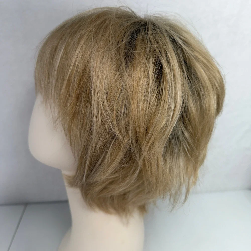 Pixie Cut Short Blonde Wig Layered Rooted Modacrylic Fiber Natural Style Classic